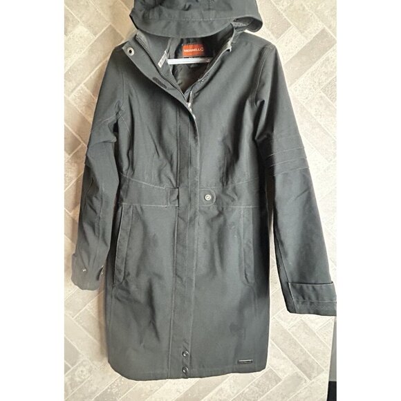 Merrell Opti Warm Shell Black Jacket Womens Medium Long Parka Hooded Waterproof - Picture 2 of 10